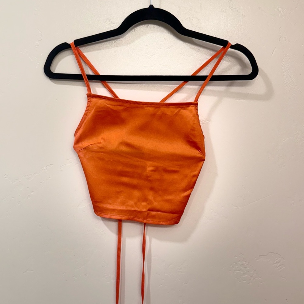 Orange Satin Women's Crop Top